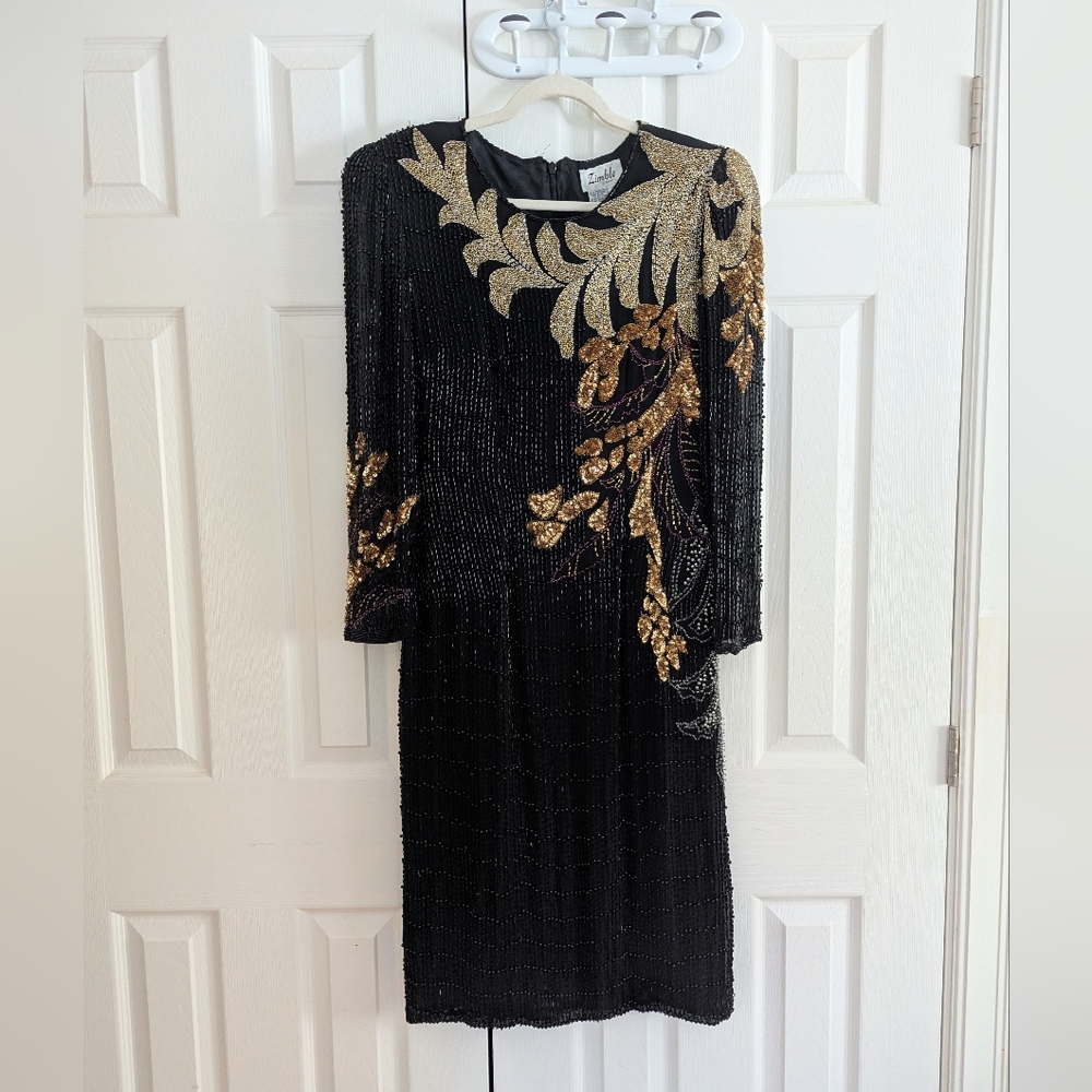 Elegant Black and Gold Beaded Dress